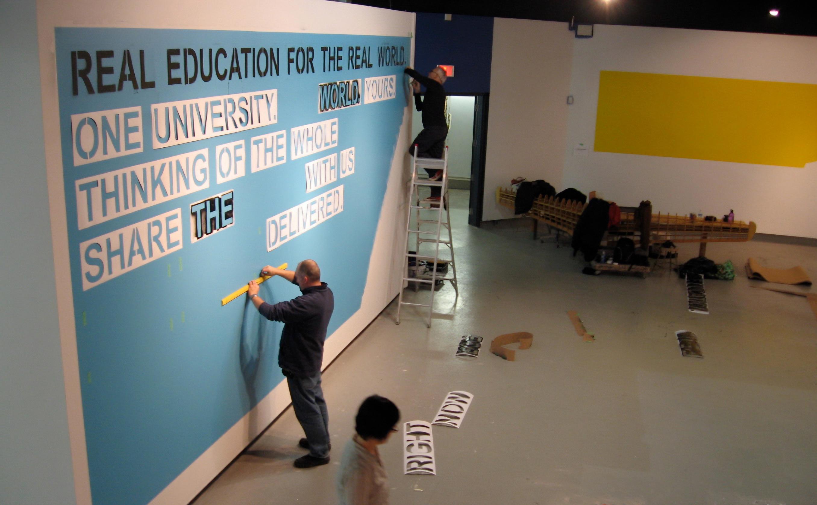 Branded, wall-text paintings, "World" installation process, Render, University of Waterloo Art Gallery, Canada, 2008